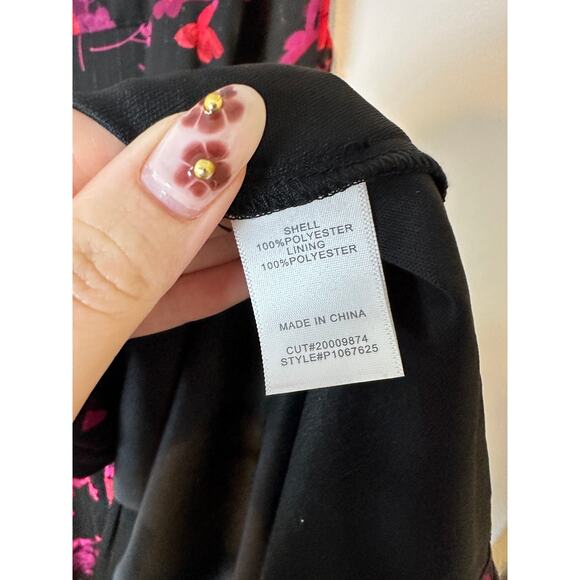 Rebecca B. Women’s Sz 12 3/4 Sheer Sleeve Floral Maxi Dress Black Red Formal - Picture 9 of 10